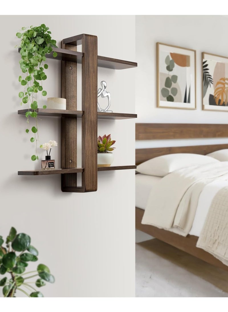 Generic Wall Mounted Floating Shelves Walnut Wood Shelves 3 Tier Large Shelves for Bedroom Living Room Office Bathroom Home Decor Plant Storage Picture Display 20"  - Image 4