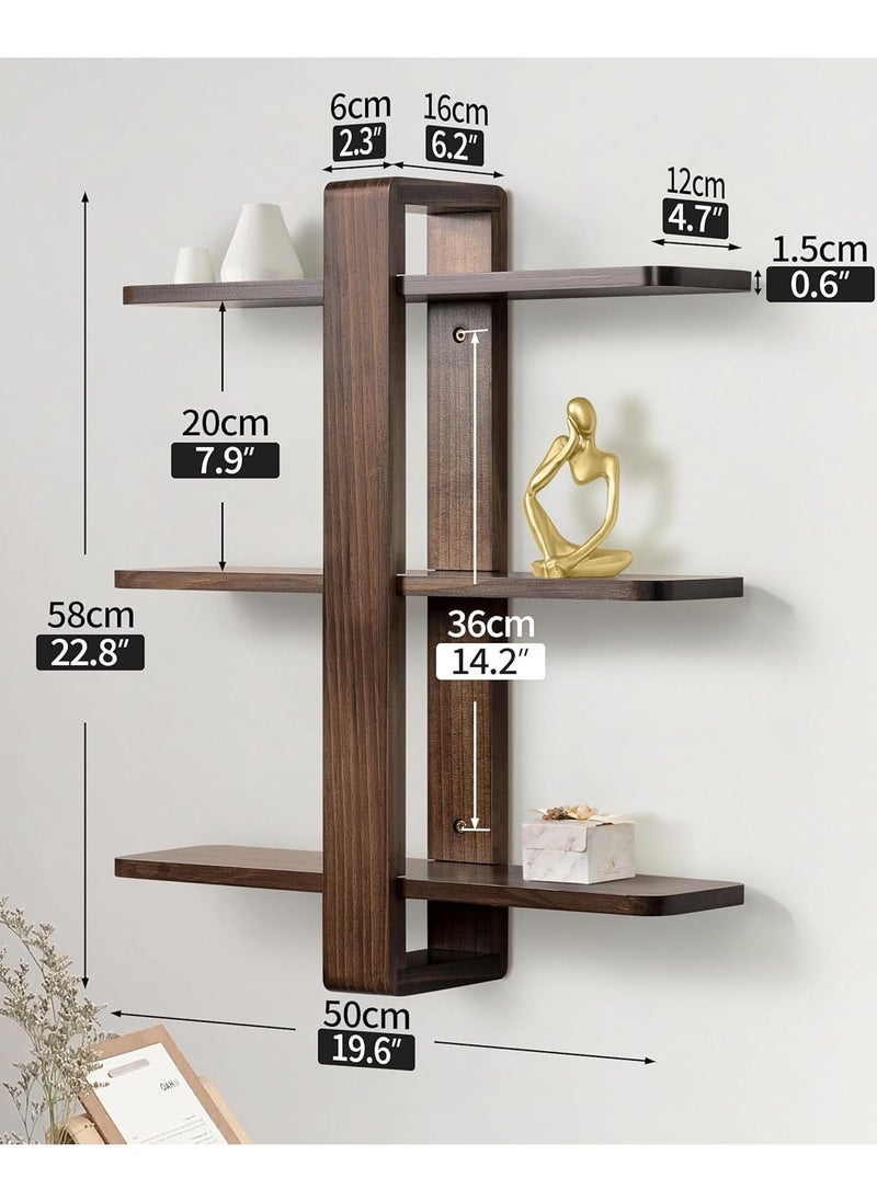 Generic Wall Mounted Floating Shelves Walnut Wood Shelves 3 Tier Large Shelves for Bedroom Living Room Office Bathroom Home Decor Plant Storage Picture Display 20"  - Image 2