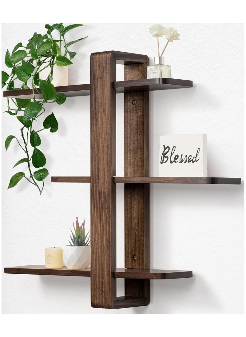 Generic Wall Mounted Floating Shelves Walnut Wood Shelves 3 Tier Large Shelves for Bedroom Living Room Office Bathroom Home Decor Plant Storage Picture Display 20"  - Image 1