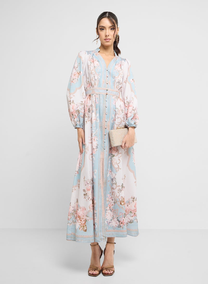 ايلا فستان بياقة مطبوع بالزهور وأزرار أمامية - Image 4