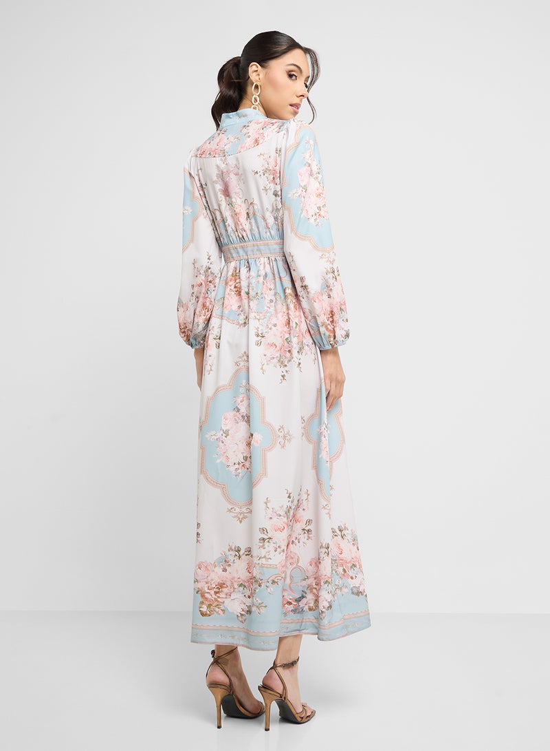 ايلا فستان بياقة مطبوع بالزهور وأزرار أمامية - Image 2