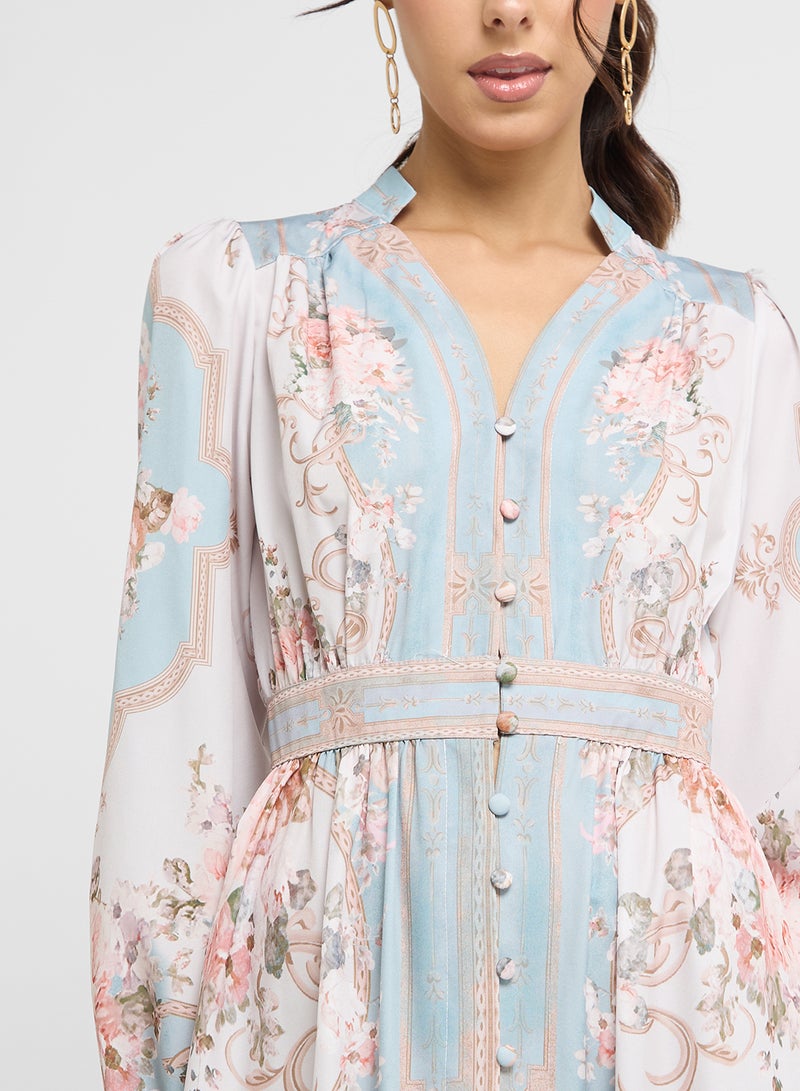 ايلا فستان بياقة مطبوع بالزهور وأزرار أمامية - Image 3