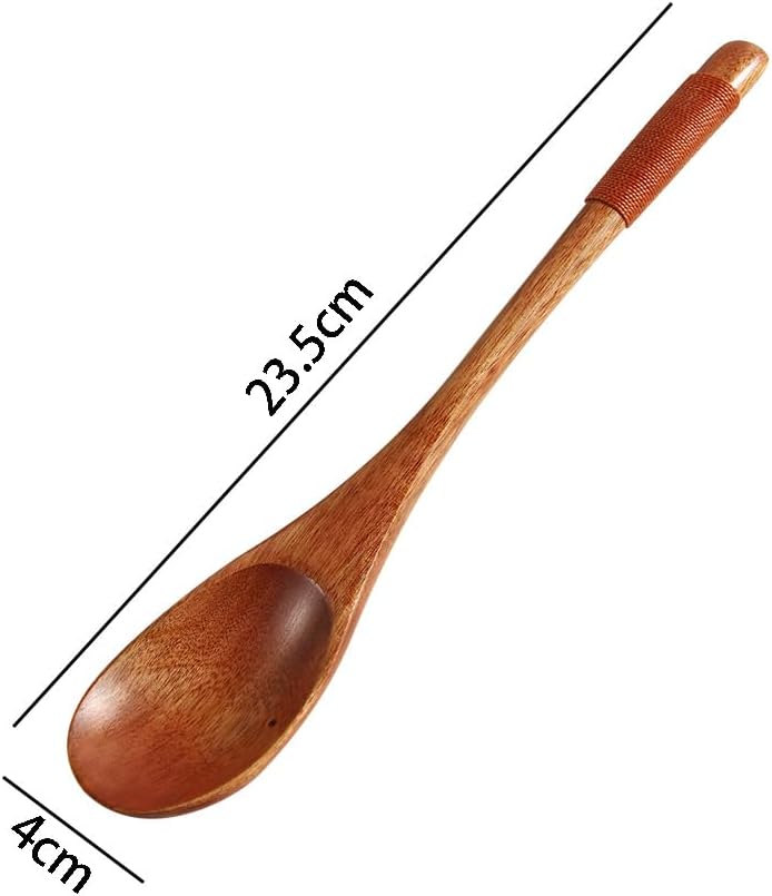 Pokinge 4Pcs Long Handled Wooden Spoon Fork Wood Soup Spoon Japanese Style Dinner Tablespoon Multifunctonal Honey Spoon Kitchen Tools - Image 5