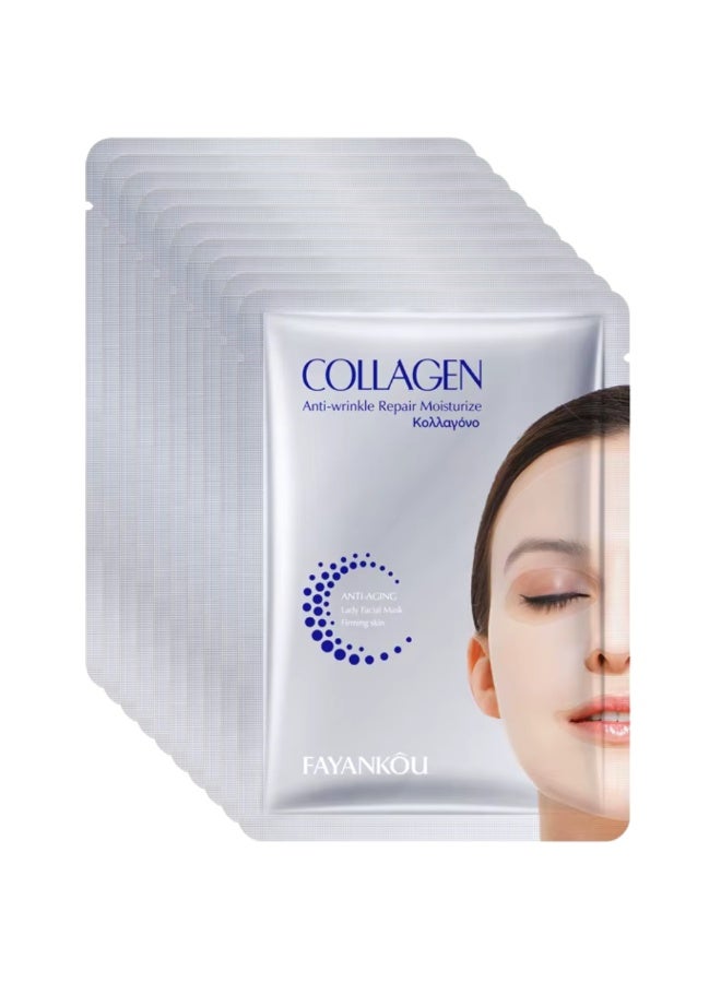 FAYANKOU 10Pcs Collagen Anti-Wrinkle Repair Moisturizing Facial Mask Anti Aging Hydrating Collagen Essential Face Mask Instant Lifting And Firming Anti-Aging Face Sheet Masks Skincare Facial Mask 10x25G - Image 1