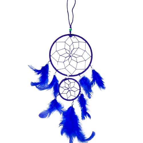 GJ Blue Dream Catcher Wall Hanging for Home Decor | 40 CM Handmade Dreamcatcher for Positive Energy, Peace & Good Dreams | Boho Feather Wall Hanging for Bedroom, Living Room & Gift - Image 1