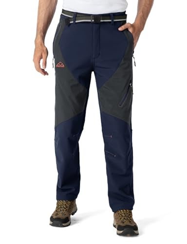 YSENTO Men's Fleece Lined Ski Snow Pants Winter Waterproof Softshell Insulated Hiking Cargo Pants Navy Size 40 - Image 2
