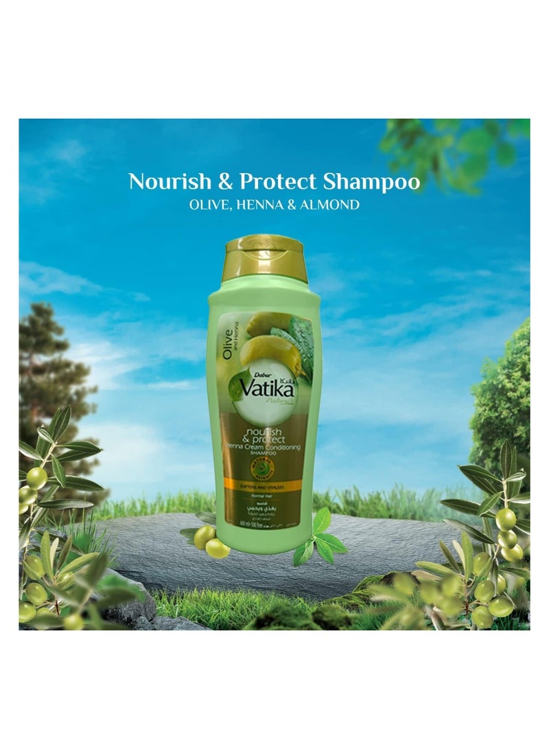 Dabur Vatika Naturals Nourish & Protect Shampoo | Olive & Henna Conditioning Cream | Softens & Vitalizes | For Normal Hair Green 600ml - Image 2