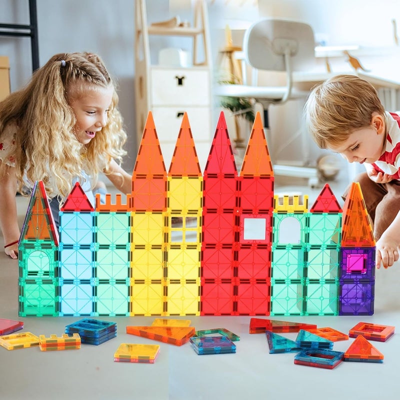 OugerToy 32-Pack Magnetic Tilesâ€“Rainbow Builder Set, 2.95in STEM Construction Kit with Transparent Windows, Expand Creative Play for Kids - Image 5