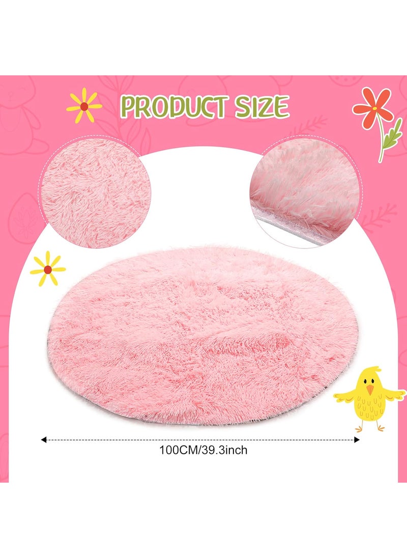 Woanger Woanger Princess Castle Play Tent Round Shaggy Area Rug Set Room Decor 39 x 39 Inch Circle Fluffy Plush Cute Rugs for Bedroom Foldable Tent for Kids Girls Indoor Outdoor Pet Living Room Heart Style  - Image 3