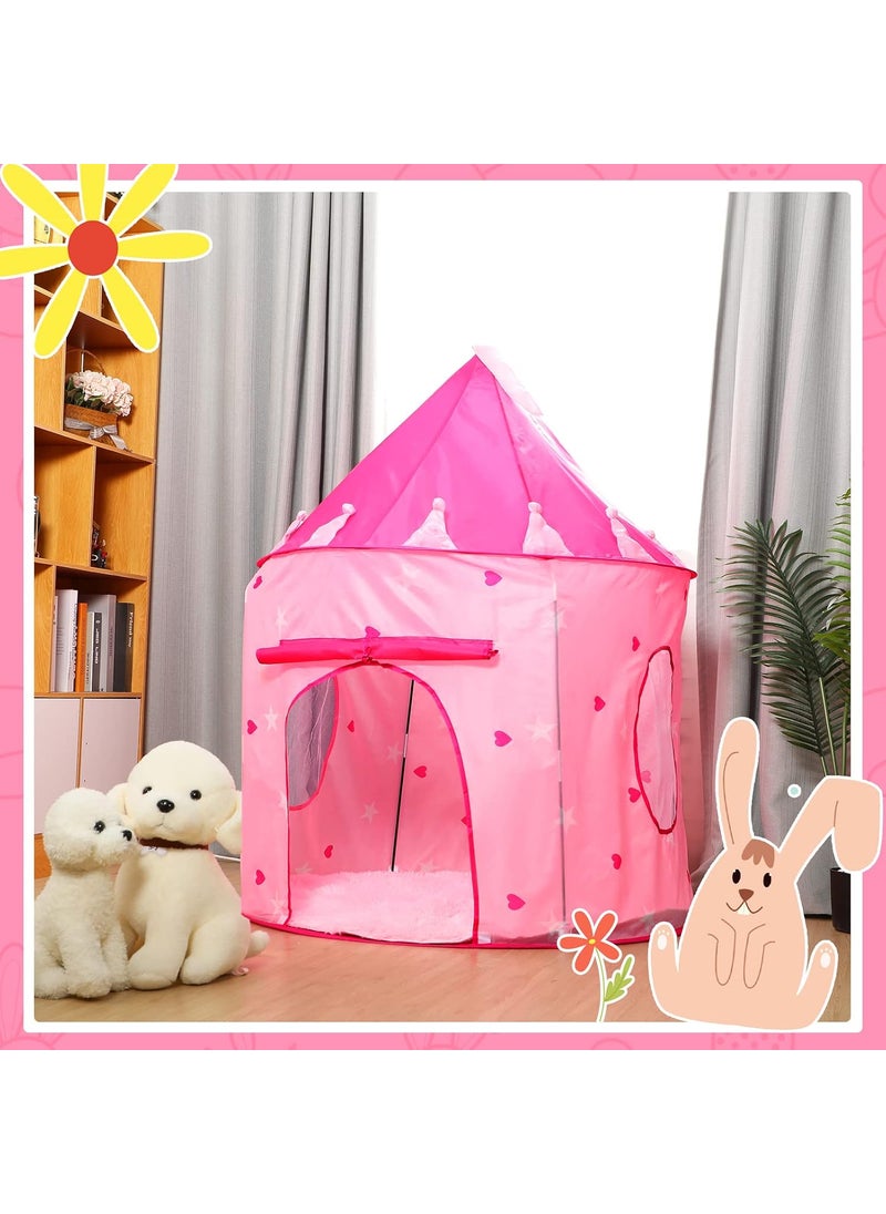 Woanger Woanger Princess Castle Play Tent Round Shaggy Area Rug Set Room Decor 39 x 39 Inch Circle Fluffy Plush Cute Rugs for Bedroom Foldable Tent for Kids Girls Indoor Outdoor Pet Living Room Heart Style  - Image 4