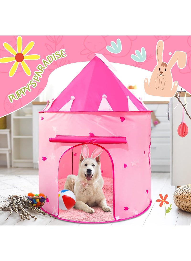 Woanger Woanger Princess Castle Play Tent Round Shaggy Area Rug Set Room Decor 39 x 39 Inch Circle Fluffy Plush Cute Rugs for Bedroom Foldable Tent for Kids Girls Indoor Outdoor Pet Living Room Heart Style  - Image 5