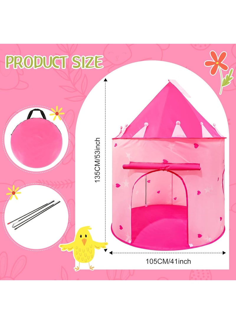 Woanger Woanger Princess Castle Play Tent Round Shaggy Area Rug Set Room Decor 39 x 39 Inch Circle Fluffy Plush Cute Rugs for Bedroom Foldable Tent for Kids Girls Indoor Outdoor Pet Living Room Heart Style  - Image 2