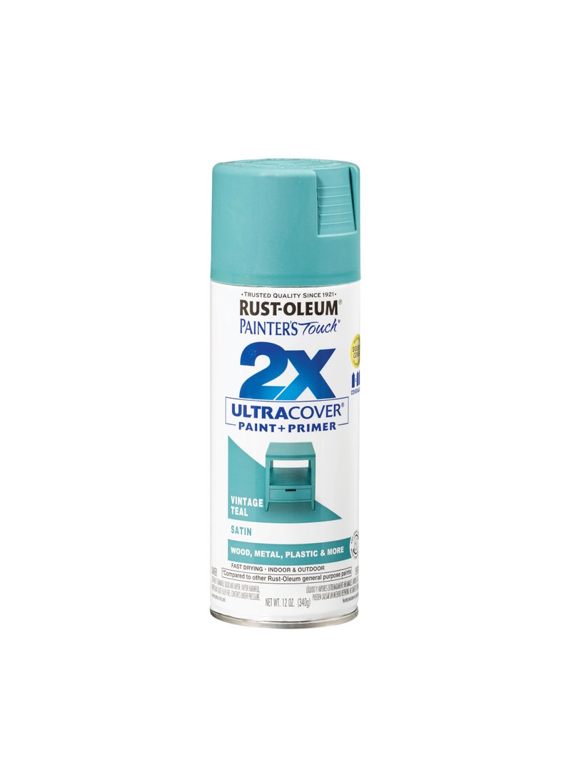 RUST-OLEUM Rust-Oleum 334090 Painter's Touch 2X Ultra Cover Spray Paint, 12 oz, Satin Vintage Teal  - Image 1