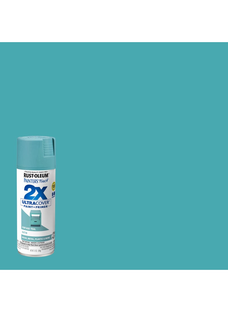 RUST-OLEUM Rust-Oleum 334090 Painter's Touch 2X Ultra Cover Spray Paint, 12 oz, Satin Vintage Teal  - Image 2
