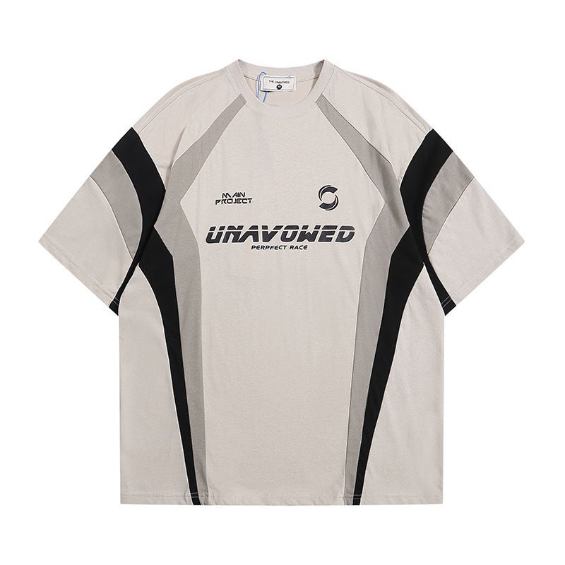 Tkpa American Street City Boy Vintage Contrast Color Stitching Short Sleeve T-Shirt Oversize Sports Half Sleeve Jersey - Image 1