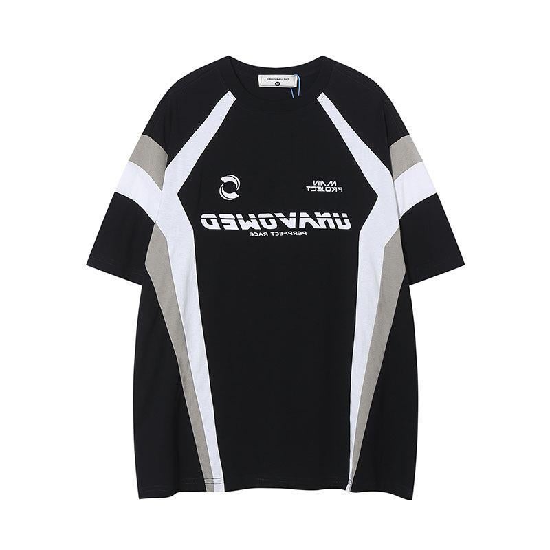 Tkpa American Street City Boy Vintage Contrast Color Stitching Short Sleeve T-Shirt Oversize Sports Half Sleeve Jersey - Image 3