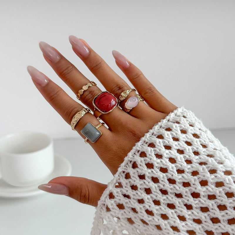 SHIXIN European and American Cross-Border Fashion Accessories: Elegant Acrylic Ring with Irregular Alloy Design - Image 4