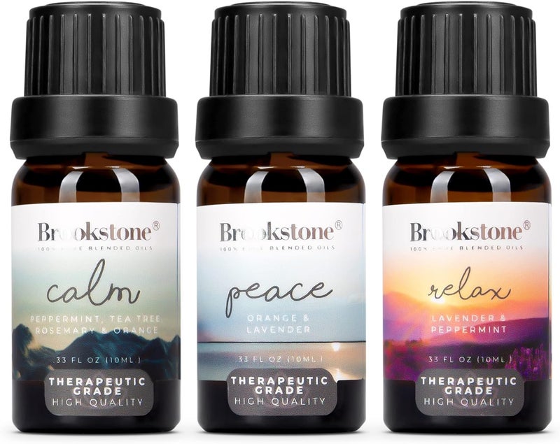 Brookstone Essential Oil Blends Sleep Collection | Organic Essential Oil Set for Aromatherapy Diffuser, Massage Oil and Candle Scents | 3-Pack 10ml Bottles