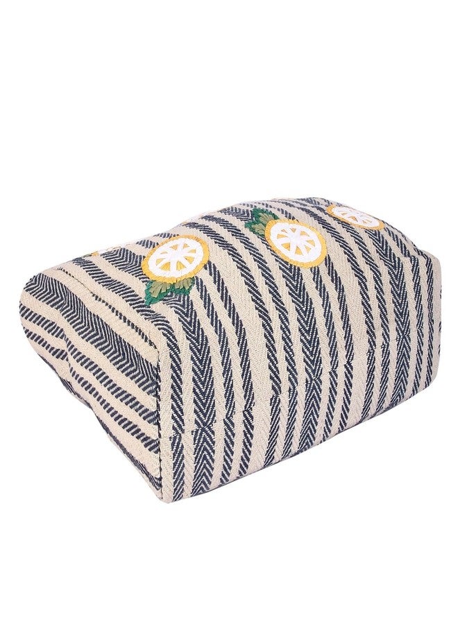 VASA Lemon straw raffia embroidery tote bag in 100% cotton sustainable Indian handloom herringbone jacquard fabric - Image 5