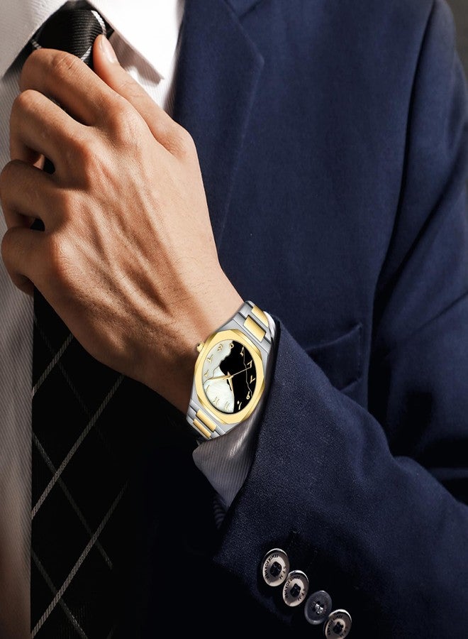 Gosasa Fashion Men's Quartz Watch with Middle Eastern Arabic Numeral Dial Design Stylish Stainless Steel Waterproof Business Casual Wristwatch, Gold 1, Fashion - Image 5