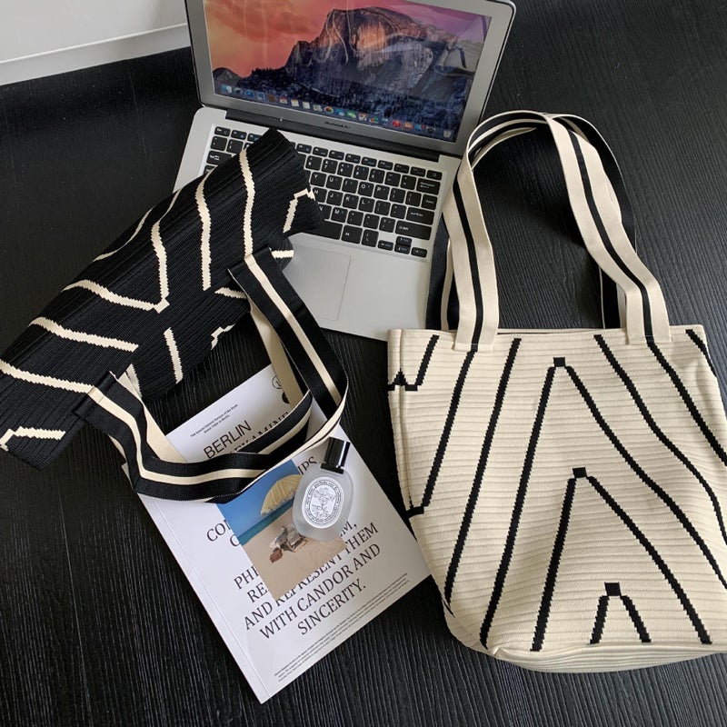 Large-Capacity Korean Version Versatile Shoulder Bag Women'S Handbag Knitted Bag Shopping Bag Mom Walking Baby Fashion Mommy Bag Trendy - Image 4