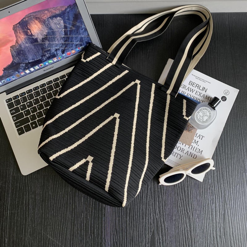 Large-Capacity Korean Version Versatile Shoulder Bag Women'S Handbag Knitted Bag Shopping Bag Mom Walking Baby Fashion Mommy Bag Trendy - Image 2