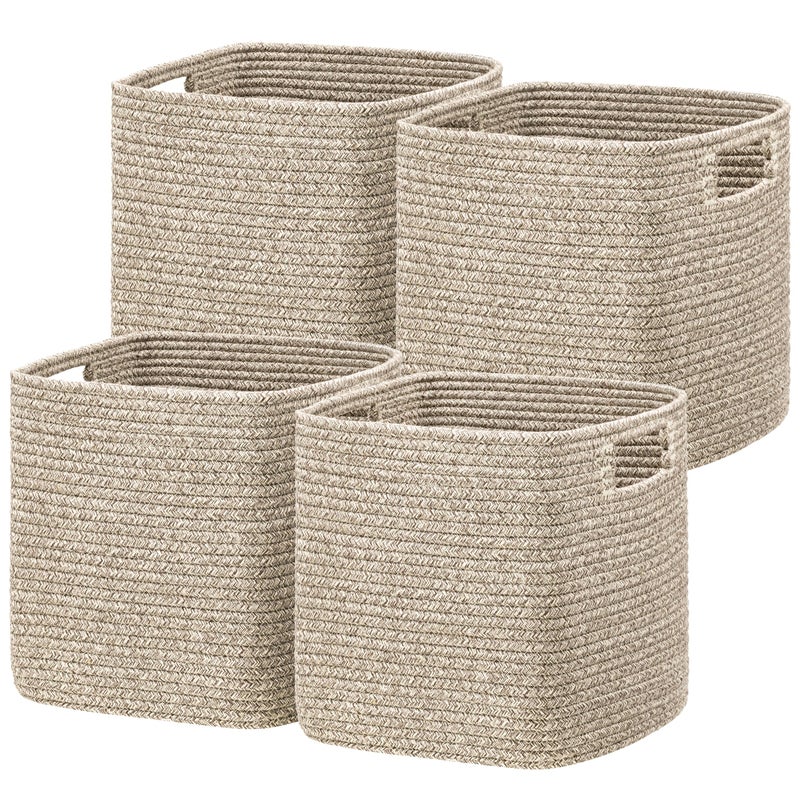 UBBCARE Storage Cubes 11 Inch, Cotton Rope Woven Baskets for Organizing, Cube Storage Bin for Baby Nursery, 4-Pack Square Toy Storage Baskets for Shleves Organizer, Closet, Kidsroom, All Browm - Image 1