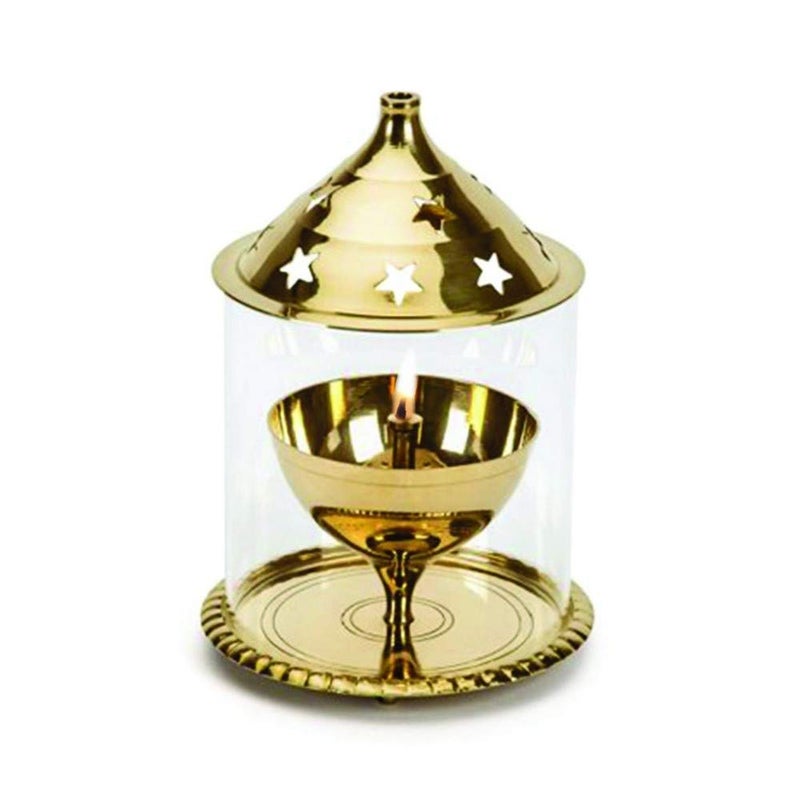 Devera Brass Akhand Diya with Borosilicate Glass Brass Diya Medium - Image 1