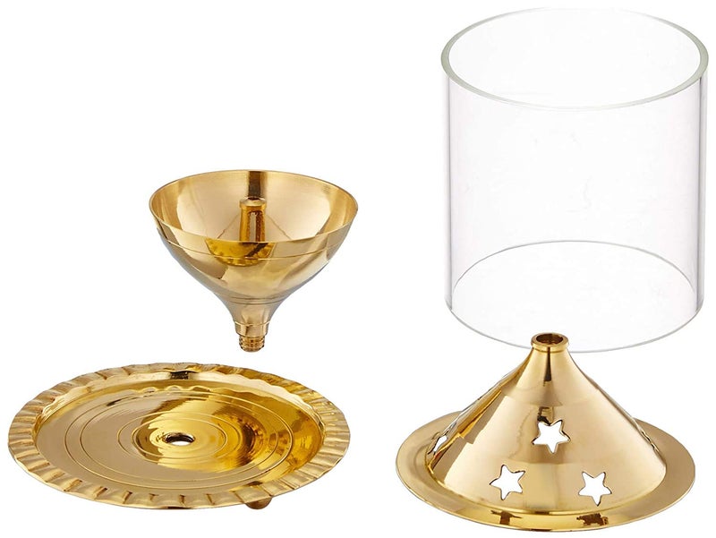 Devera Brass Akhand Diya with Borosilicate Glass Brass Diya Medium - Image 4