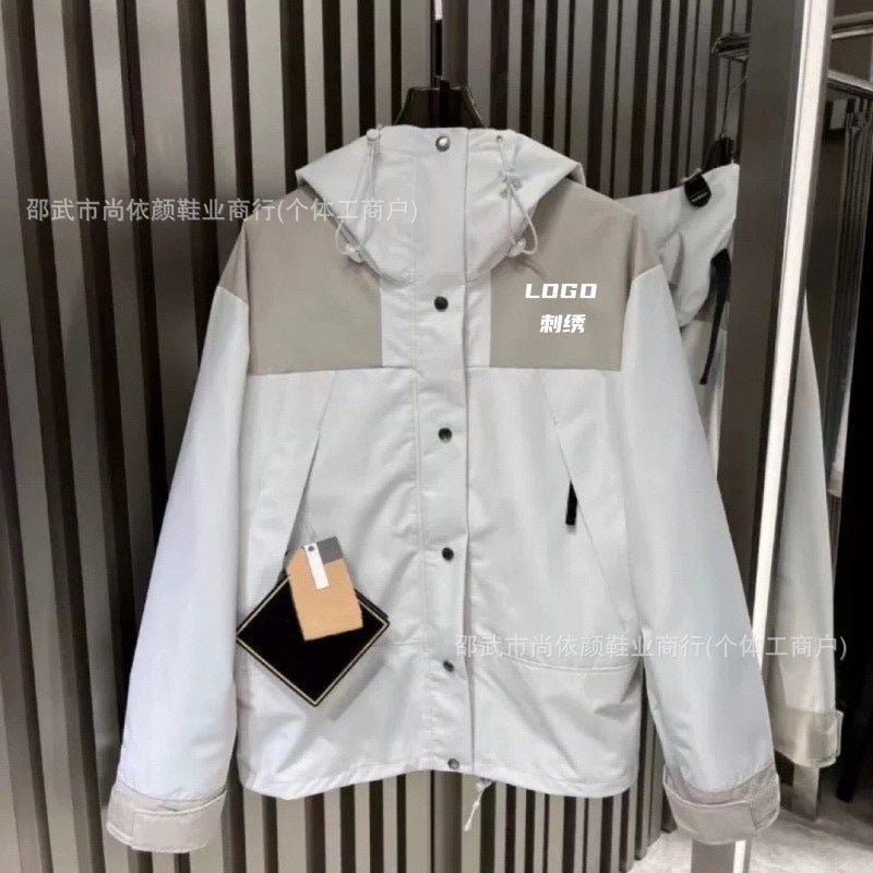 Putian High Version American Version 1990 Jacket Three-in-One Outdoor Windproof Waterproof Hooded Jacket for Men and Women Milk white color matching