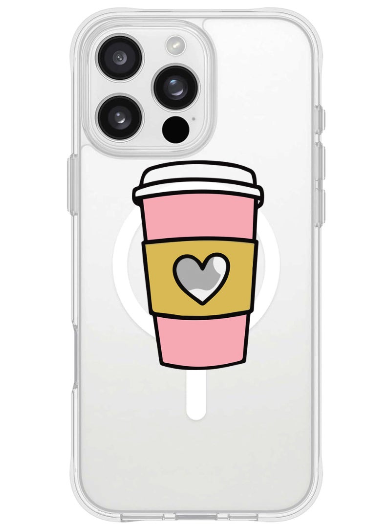 Magnetic Case for iPhone 16 Pro (6.3-inch) Compatible with MagSafe Wireless Charging, Shockproof Phone Bumper Cover - Coffee Mug