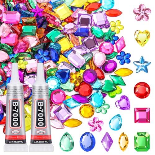 anezus 400Pcs Jewels for Bedazzling with 2 Pack B7000 Jewelry Glue Flat Back Craft Gems Rhinestones for Clothing Sequins Rhinestones Gemstones for Fabric Craft Decoration - Image 1