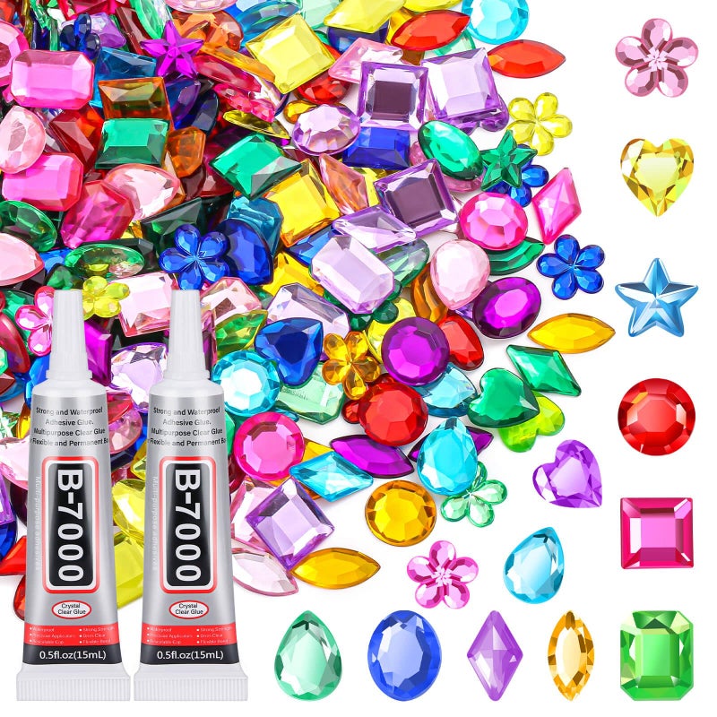 anezus 400Pcs Jewels for Bedazzling with 2 Pack B7000 Jewelry Glue Flat Back Craft Gems Rhinestones for Clothing Sequins Rhinestones Gemstones for Fabric Craft Decoration - Image 3