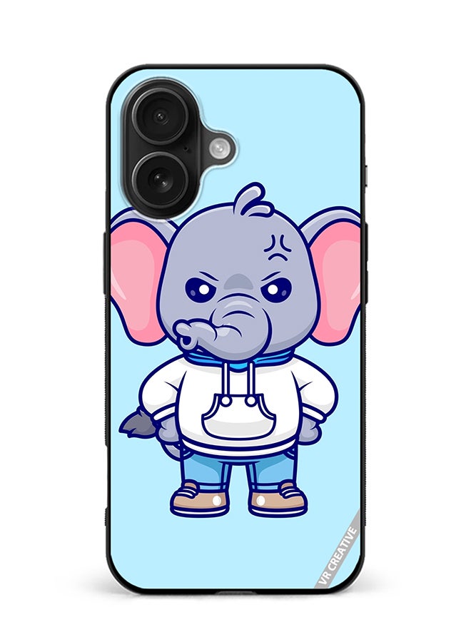 Protective Case Cover For Apple iPhone 16 Cute Angry Elephant Wearing Hoodie Design Multicolour