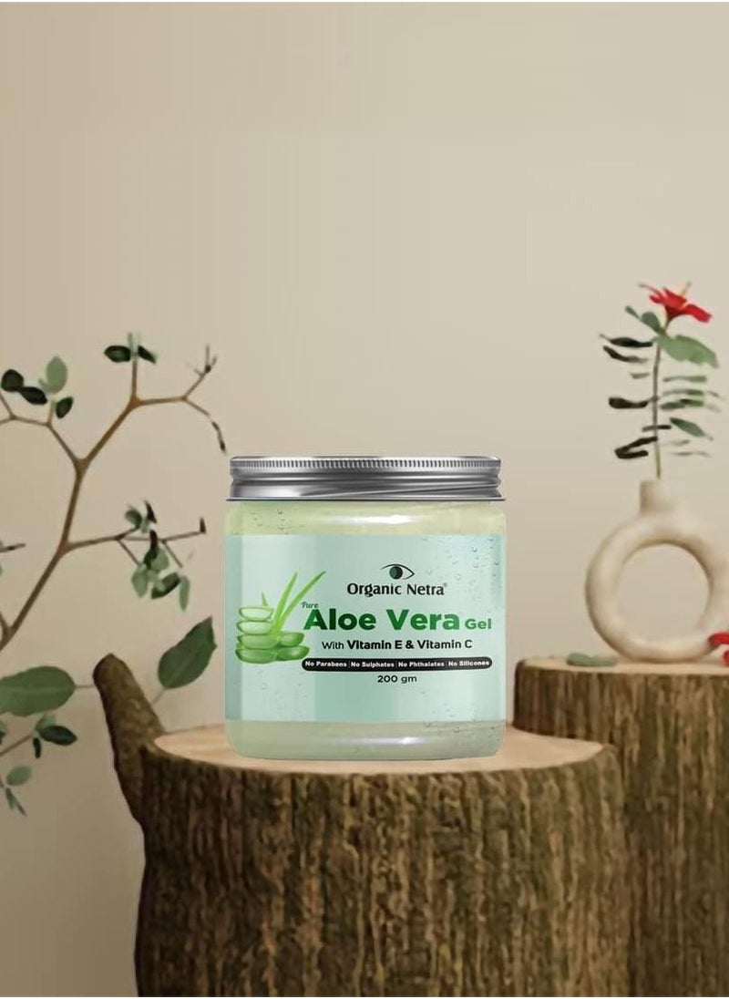 Organic Netra Organic Netra® Pure Aloe Vera Gel With Vitamin C & E | Cold Pressed | For Skin Face Hair | Paraben Free | Sulphate Free 200 gm  - Image 3