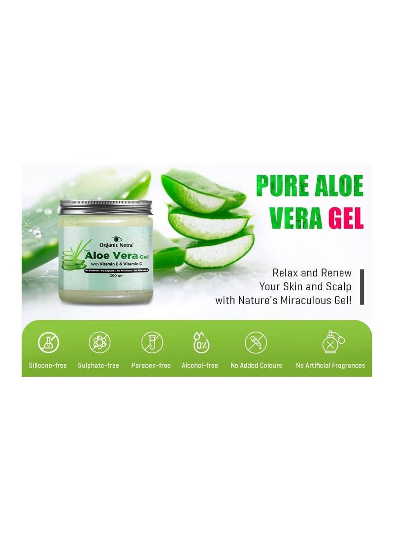 Organic Netra Organic Netra® Pure Aloe Vera Gel With Vitamin C & E | Cold Pressed | For Skin Face Hair | Paraben Free | Sulphate Free 200 gm  - Image 4