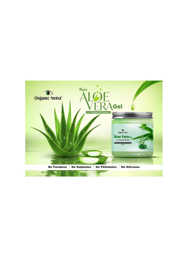 Organic Netra Organic Netra® Pure Aloe Vera Gel With Vitamin C & E | Cold Pressed | For Skin Face Hair | Paraben Free | Sulphate Free 200 gm  - Image 5