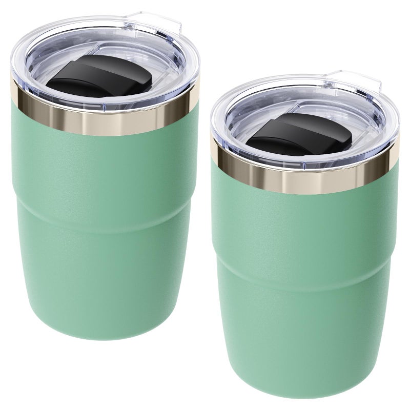 Cafezi 8 oz Espresso/Coffee Cup with Magnetic Lid, Ceramic-Lined 18/8 Stainless Steel, Double-Wall Vacuum Insulated, Stackable, Dishwasher Safe, Mini Tumbler for On-the-Go (Seafoam, 2 Pack) - Image 1