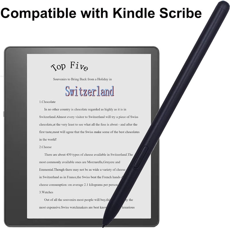 قلم سكريب السعوي لـ Kindle Scribe، قلم ماركر متوافق مع Kindle Scribe، رفض راحة اليد، 4096 مستوى من حساسية الضغط (أسود) - Image 3