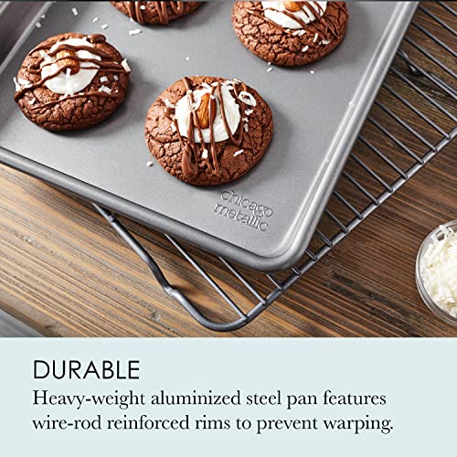 Chicago Metallic Commercial II Non-Stick Small Cookie/Baking Sheet. Perfect for making jelly rolls, cookies, pastries, one-pan meals, and more,12.25 by 8.75, Gray - Image 3