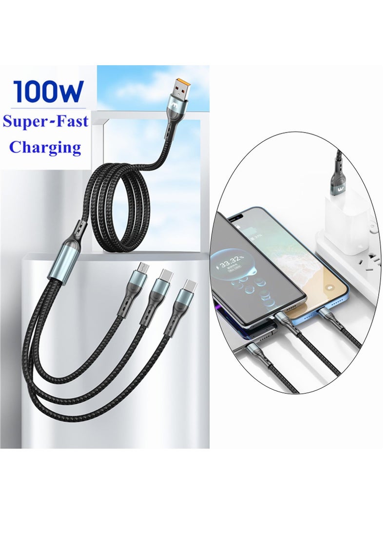 Excefore - 2-Pack Charger Cable for Type-C, Micro USB and IP Smartphones, 3-in-1 Super Fast USB Charging Cord Compatible with Game Controllers and Airpods, 4ft - Image 1