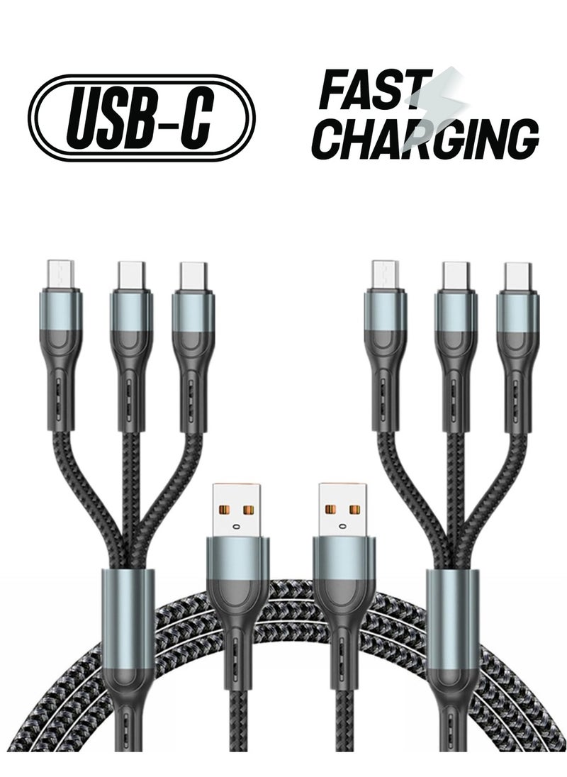 Excefore - 2-Pack Charger Cable for Type-C, Micro USB and IP Smartphones, 3-in-1 Super Fast USB Charging Cord Compatible with Game Controllers and Airpods, 4ft - Image 1