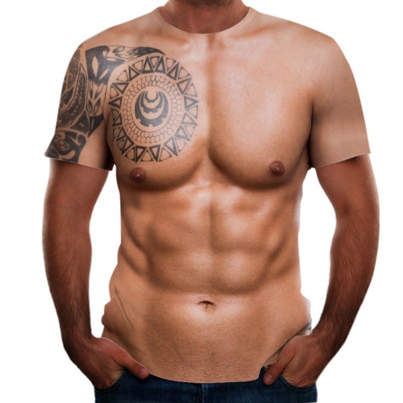 Wholesale 3D printing T-shirt foreign trade summer new wholesale creative tattoo muscle t-shirt men's short-sleeved top European size TX-JR04 XL - Image 5
