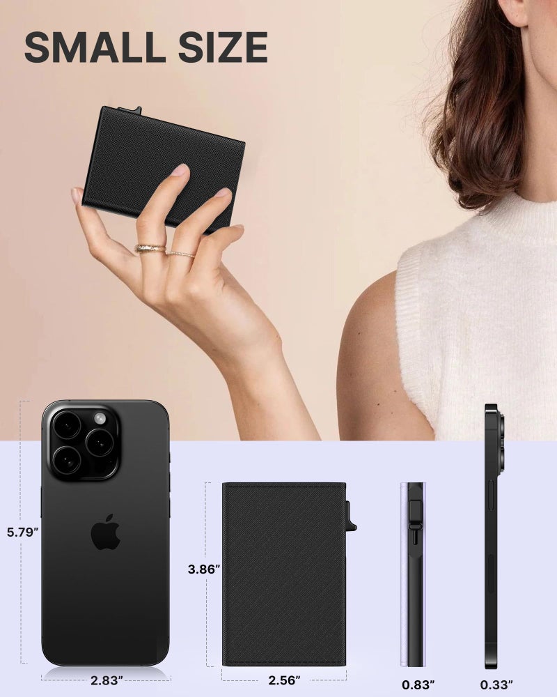 typecase Womens Wallet Card Holder: Pop Up Card Case, Genuine Leather, RFID Blocking, Slim, Minimalist, Thin, Small Size - 9-14 Card Capacity, ID Window, Cash Pocket (Black) - Image 5