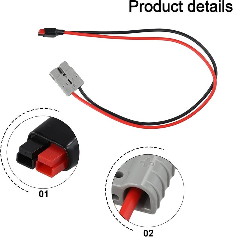 جودة موثوقة متكرر كابل تمديد 10AWG، موصل بطارية من 50A إلى 45A مع جهات اتصال نحاسية مطلية بالفضة، سلك طاقة مقاوم للهب بطول 60 سم للألواح الشمسية والرافعات الشوكية والشواحن المحمولة مواد مطورة عامة - Image 5