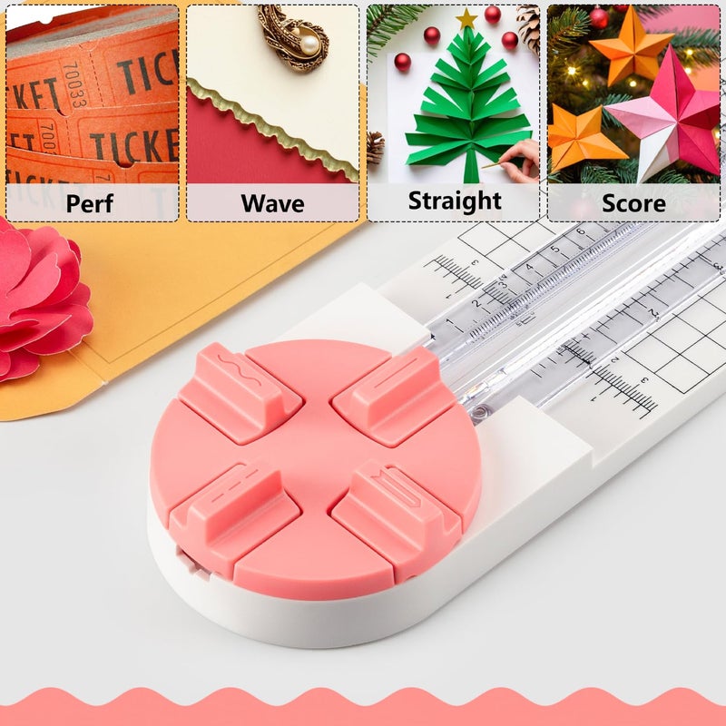 Ecraft Pink Paper Cutter 4-in-1 Paper Trimmer Multi-Function Scrapbooking Tool with Straight, Wave, Perforated & Creasing Blades for Craft Paper,Cardstock, Coupon, Label, Photo,Postcard - Image 4