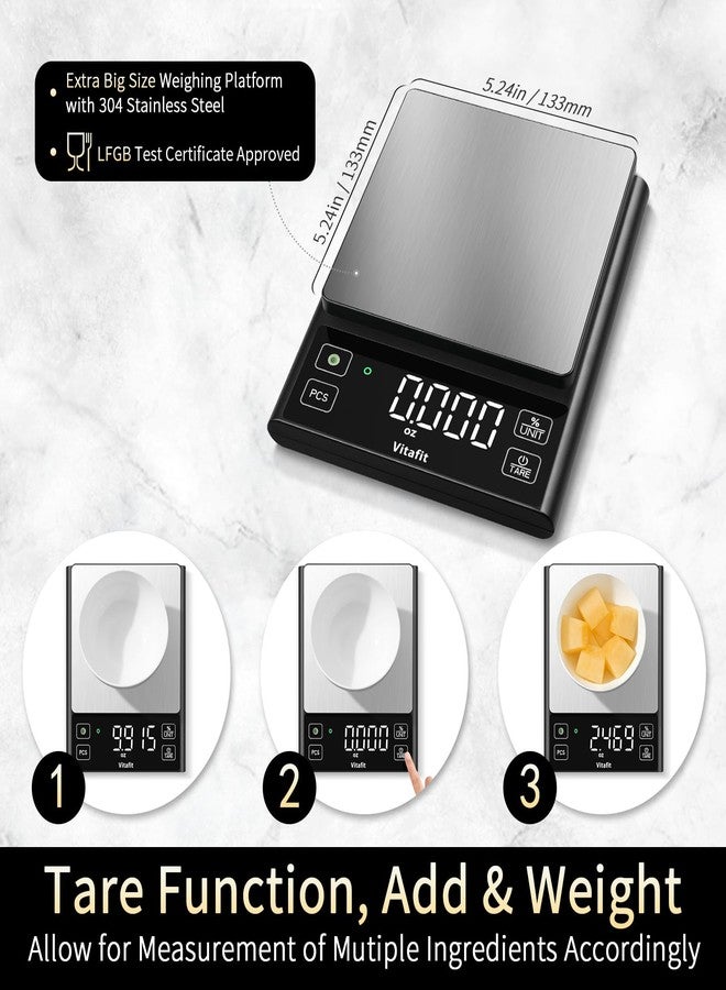 Vitafit 11lb Food Scale, High Accuracy 0.0001lb by Our Professional Factory Since 2001, Digital Kitchen Scale with% Percentage Function for Cooking,Baking&Coffee, Stainless Steel,Big LED, Black - Image 5