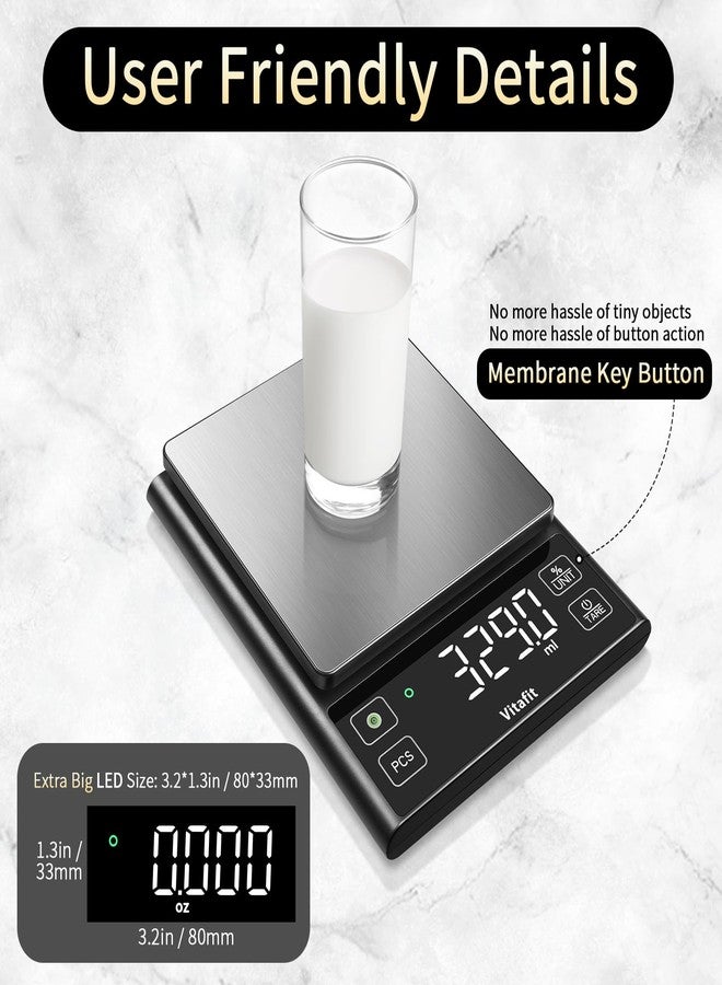 Vitafit 11lb Food Scale, High Accuracy 0.0001lb by Our Professional Factory Since 2001, Digital Kitchen Scale with% Percentage Function for Cooking,Baking&Coffee, Stainless Steel,Big LED, Black - Image 4