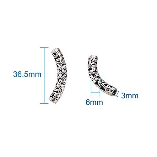 KISSITTY 100-Piece Antique Silver 6mm by 36.5mm Filigree Long Curved Noodle Tube Spacer Beads with 3mm Holes - Image 5