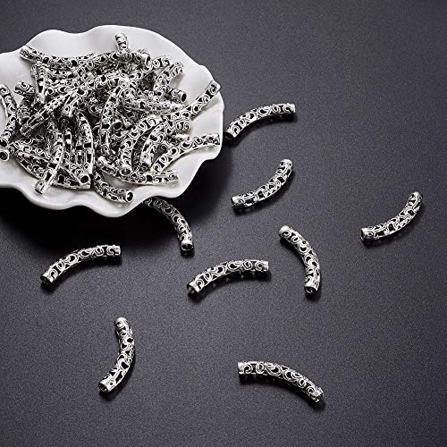 KISSITTY 100-Piece Antique Silver 6mm by 36.5mm Filigree Long Curved Noodle Tube Spacer Beads with 3mm Holes - Image 3